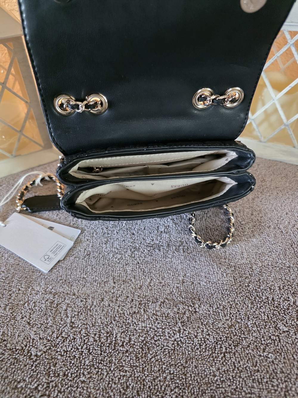 GUESS Black Quilted Chain-Accent Crossbody Bag - Picture 7 of 7